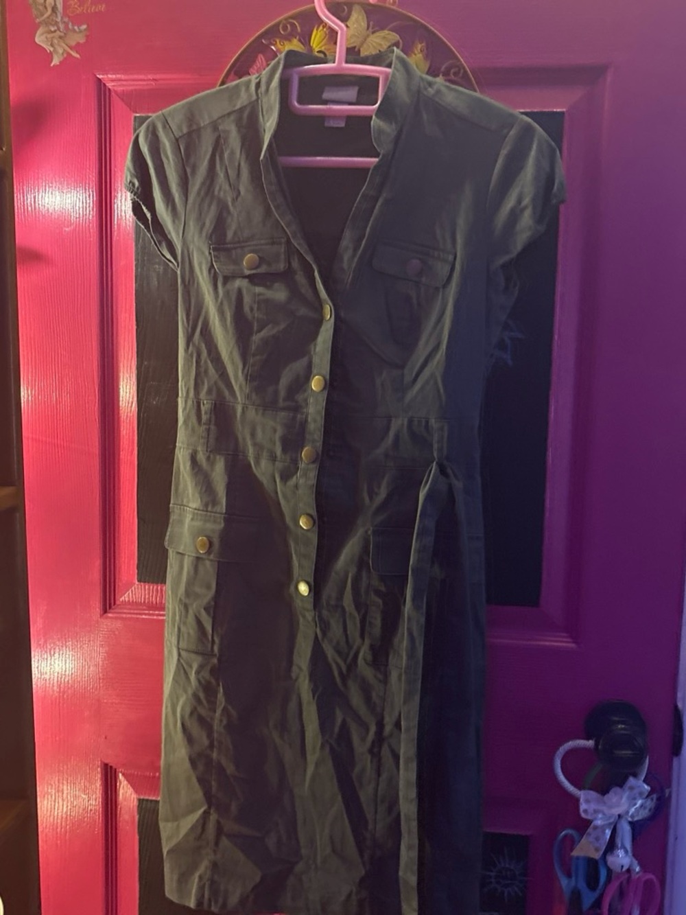 H&M Olive Green Utility Button-Front Jacket Dress